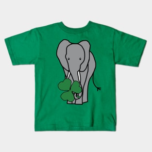 St Patricks Day Elephant with Shamrock Kids T-Shirt